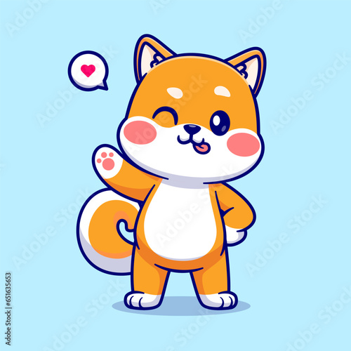 Cute Shiba Inu Dog Waving Hand Cartoon Vector Icon 
Illustration. Animal Nature Icon Concept Isolated Premium
Vector. Flat Cartoon Style