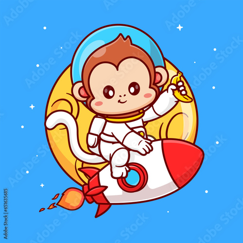 Cute Monkey Astronaut Riding Rocket In Moon Space With 
Banana Cartoon Vector Icon Illustration. Science Animal Icon
Concept Isolated Premium Vector. Flat Cartoon Style