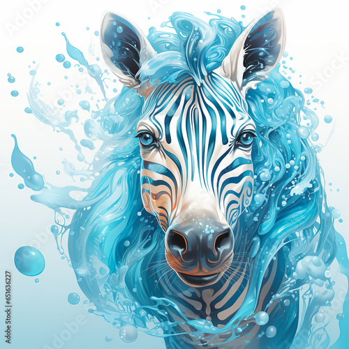 zebra in a stream of water on white background illustration