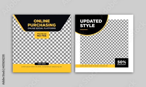 Social media post design. Modern promotion square banner template for web ads. Business poster vector illustration
