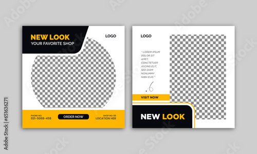 Social media post design template. Minimal square banner for web internet ads. Business poster vector illustration with photo