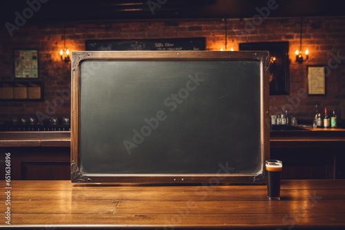Traditional irish pub interior with empty vintage blackboard