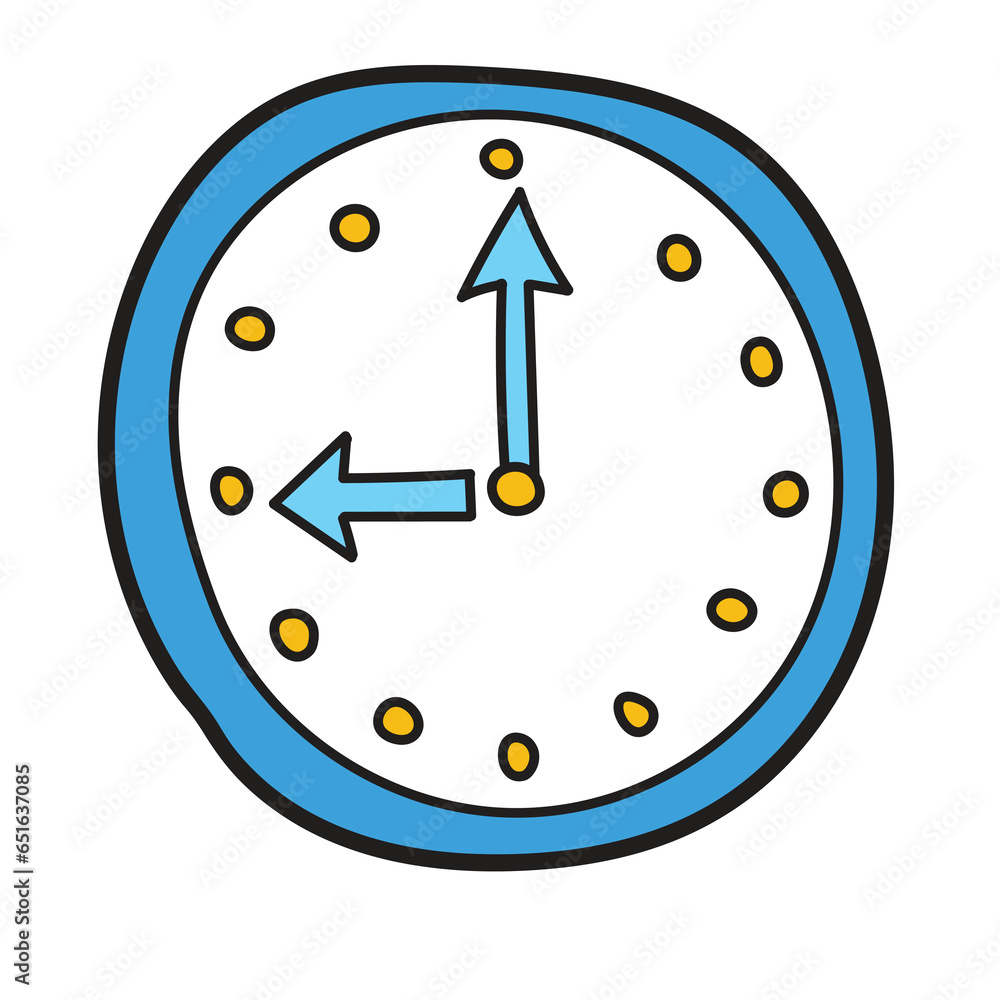 Hand-drawn cartoon clock on a white background. Hand-drawn cartoon clock on a white background.