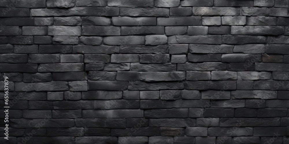 Obraz premium Elegant contrast. Striking black brick wall with vintage grunge texture. Urban aesthetics. Textured timelessness. Weathered beauty of old walls