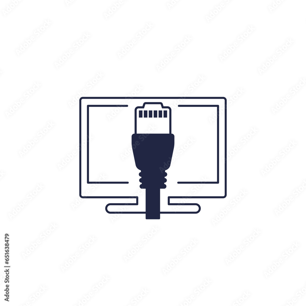 ethernet cable and computer icon on white ethernet cable and computer icon on white