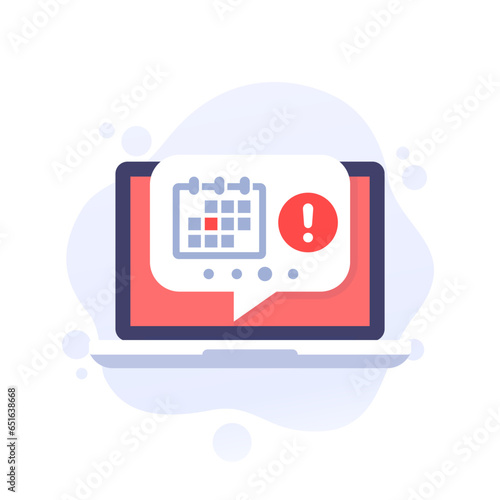 appointment alert, event schedule warning icon with a laptop