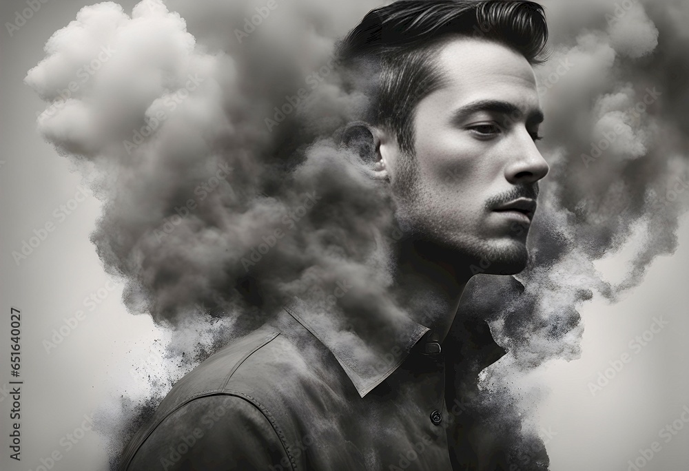 Desaturated portrait in smoke