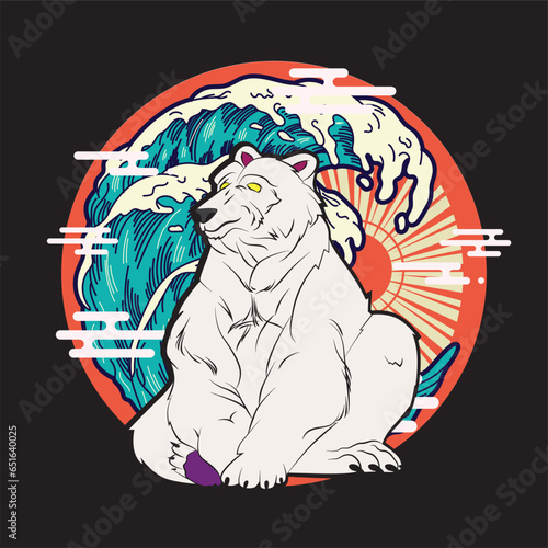 polar bear illustration design for sukajan is mean japan traditional cloth or t-shirt with digital hand drawn Embroidery Men T-shirts Summer Casual Short Sleeve Hip Hop T Shirt Streetwear
