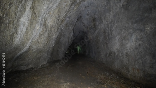 Željnske jame cave in a misty forest in Kočevski Rog, Slovenia.