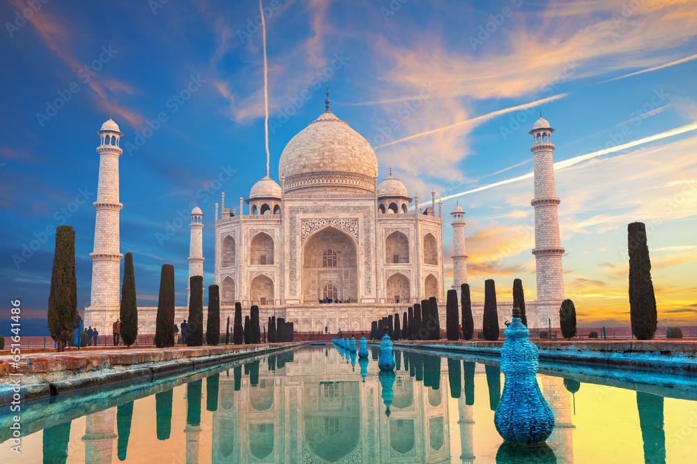 Taj Mahal sunset view, a UNESCO World Heritage Site, famous landmark of Agra, India