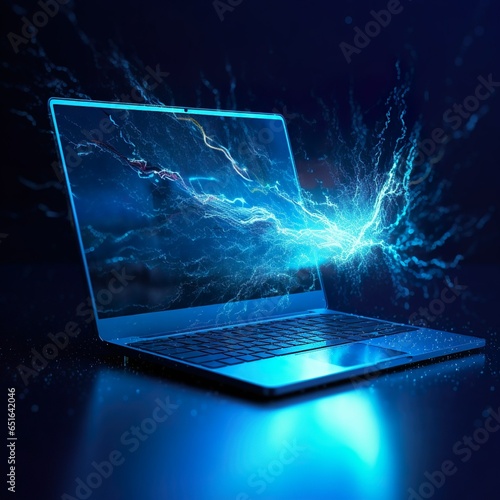 Laptop, web, lightning, blue, technology, internet photo