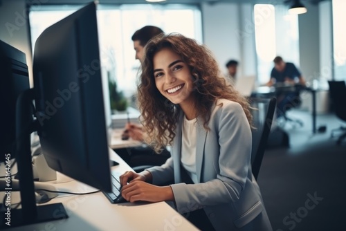 Young Happy Businesswoman in Modern Office
