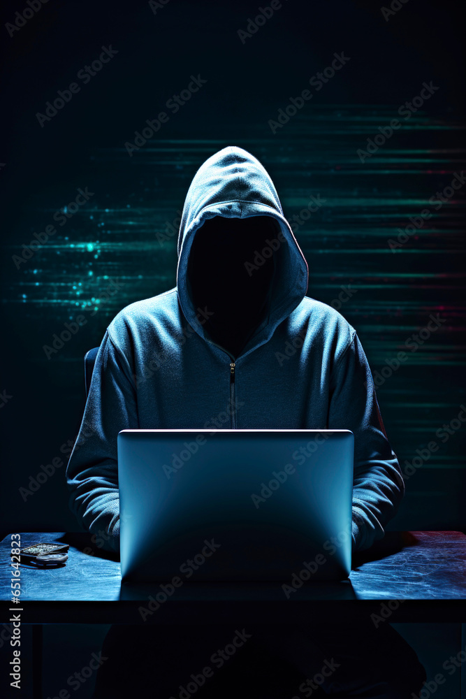 Generative AI illustration of a mysterious cybercriminal hacker Generative AI illustration of a mysterious cybercriminal hacker