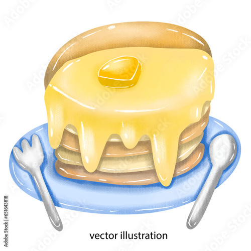 Pancake  with butter and honey  vector illustration  for background , decoration , stickers
