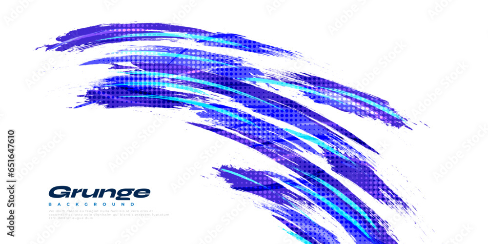 Fototapeta premium Abstract Blue Brush Background with Halftone Effect. Grunge Sport Background. Brush Stroke Illustration for Banner or Poster. Scratch and Texture Elements For Design