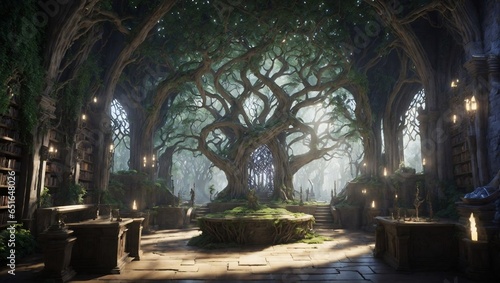 fantasy  library in elf's kingdom  