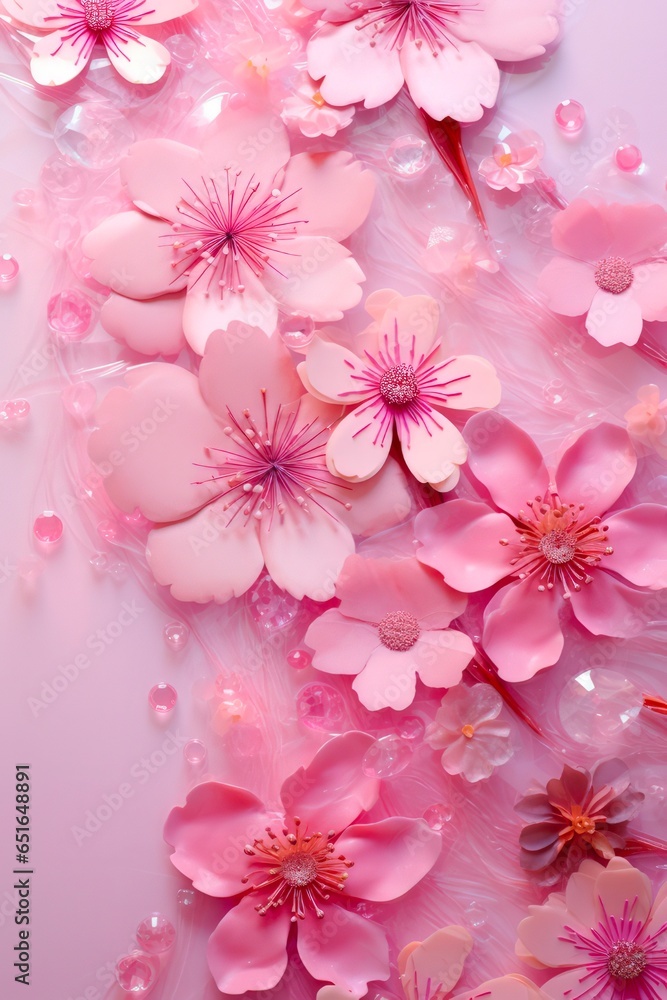 Soft and Feminine Pink Background with Sequin and Flower Accents for Wallpaper, Design, and Textured Element