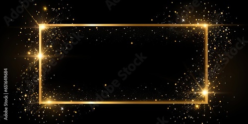 Radiant gold sparkle frame on black background. Magical glowing effect. Golden shimmer. Abstract brightness in dark space. Elegant flare. Shining with luxury and glamour