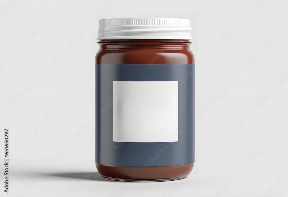 High-Quality Jar Mockup for Food, Beverage, or Cosmetic Packaging, Blank Label Jar of Sauce on White Background for Packaging Mockup, Branding, and Marketing High-Quality Jar Mockup for Food, Beverage, or Cosmetic Packaging, Blank Label Jar of Sauce on White Background for Packaging Mockup, Branding, and Marketing