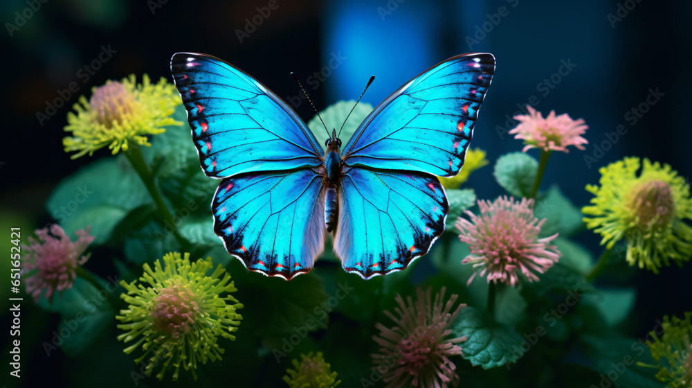 Beautiful turquoise blue butterfly on turquoise blue