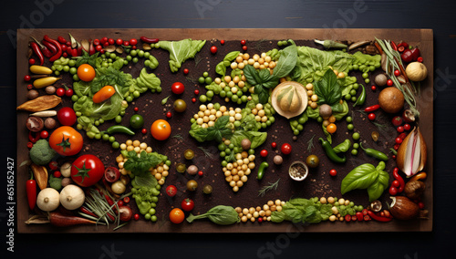 the worlds food map is filled with vegetables and, generative ai.