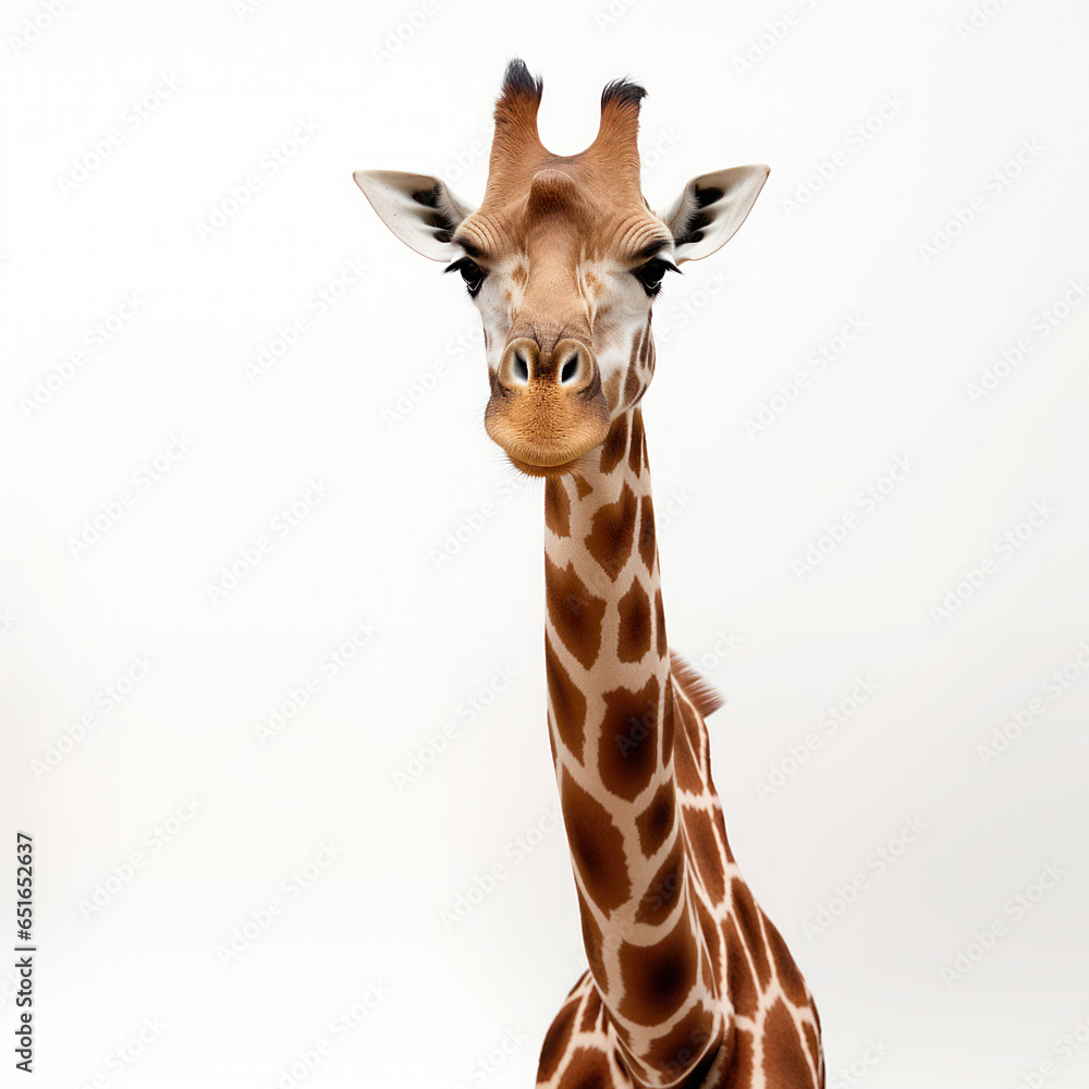 Head shot of Giraffe in white background