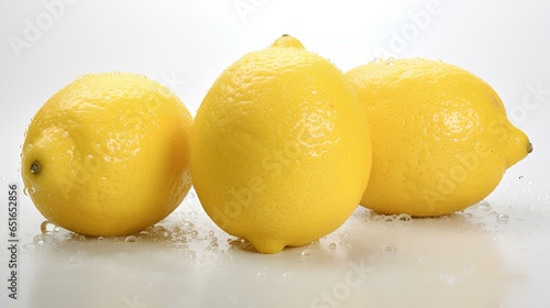 Fresh lemons isolated, adorned with glistening droplets of water on white background. generative AI