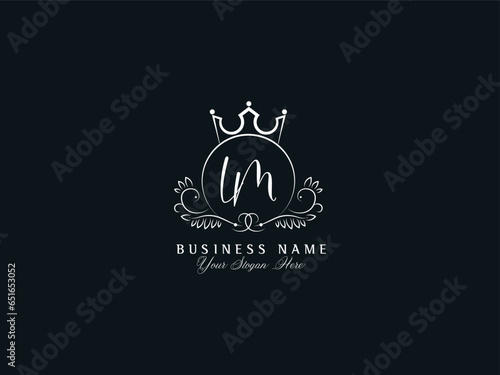 Minimal LM Crown Logo, Typography Lm Feminine Luxury Logo Icon Vector