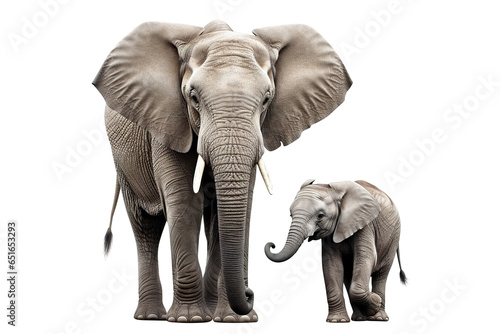 Big elephant with a cute little elephant calf  cut out