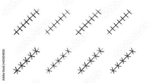 Hand drawn scar set. Stitches collection. Vector illustration photo