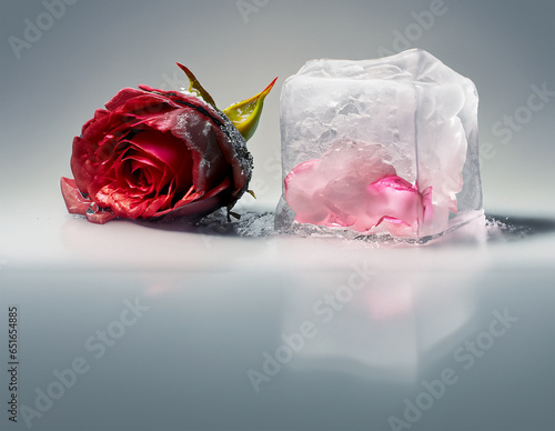 rose petals inside the ice cube