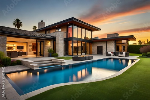 modern house exterior with pool  generated by AI © muhammad