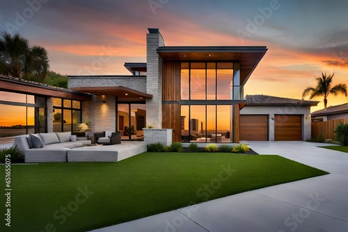modern house exterior with pool  generated by AI photo