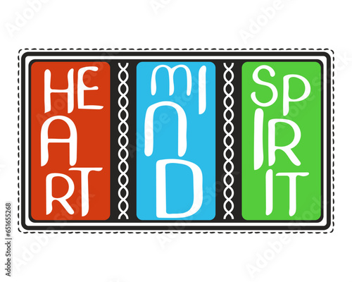 Heart, mind, spirit. Three inscriptions on three different backgrounds.