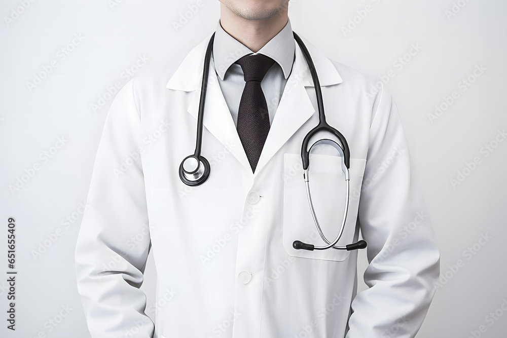 Man doctor close up wearing lab coat with stethoscope Man doctor close up wearing lab coat with stethoscope