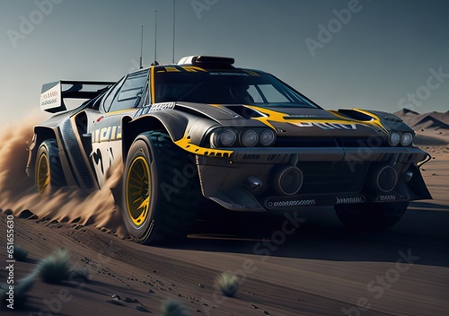 Powerful rally car in the drift on dirt road 