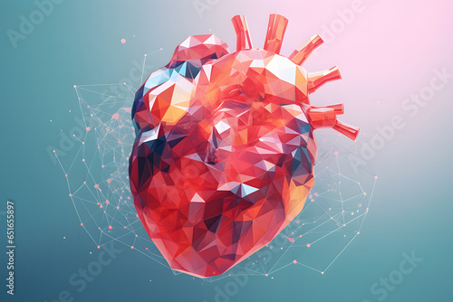 Low poly heart polygonal model futuristic abstract