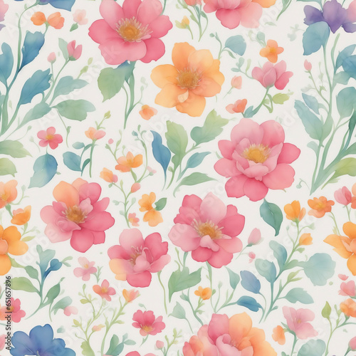 Watercolor flowers seamless pattern background, flowers made from watercolor paint splashes on white. © Cobalt