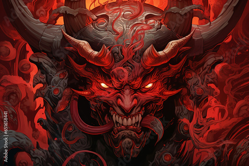 illustration of a red horned demon, concept, generative ai 