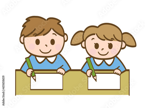 勉強_お絵描きをする男の子と女の子_保育園児の兄妹
