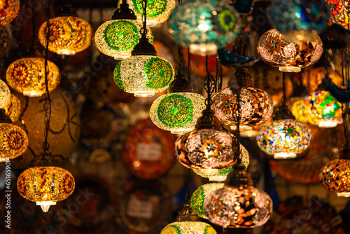 Turkey. Market With Many Traditional Colorful Handmade Turkish Lamps And Lanterns. Lanterns Hanging In Shop For Sale. Popular Souvenirs From Turkey.