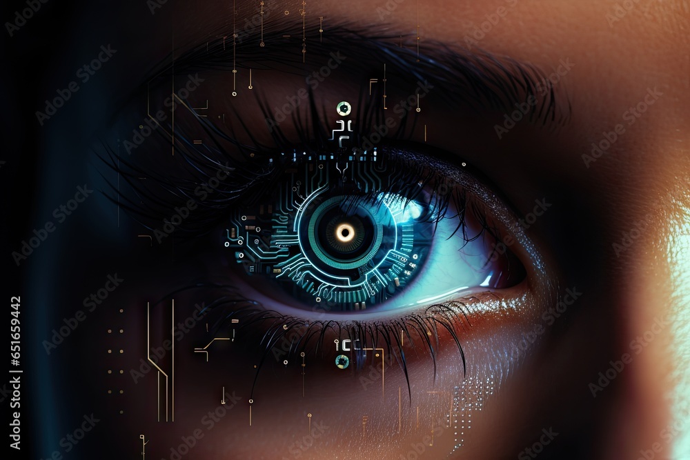 Eyes of tomorrow. Exploring futuristic biometric identification. Future of security. Biometric eye scanning in action. Biometric iris identification technology