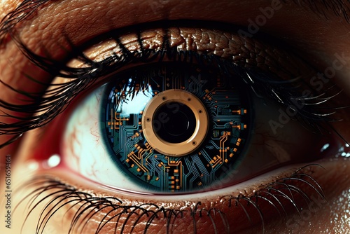 Eyes of tomorrow. Exploring futuristic biometric identification. Future of security. Biometric eye scanning in action. Biometric iris identification technology