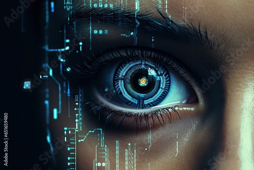 Eyes of tomorrow. Exploring futuristic biometric identification. Future of security. Biometric eye scanning in action. Biometric iris identification technology