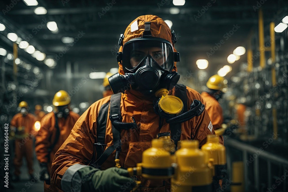 Professional chemical worker in protection suit and mask. ai generative Professional chemical worker in protection suit and mask. ai generative