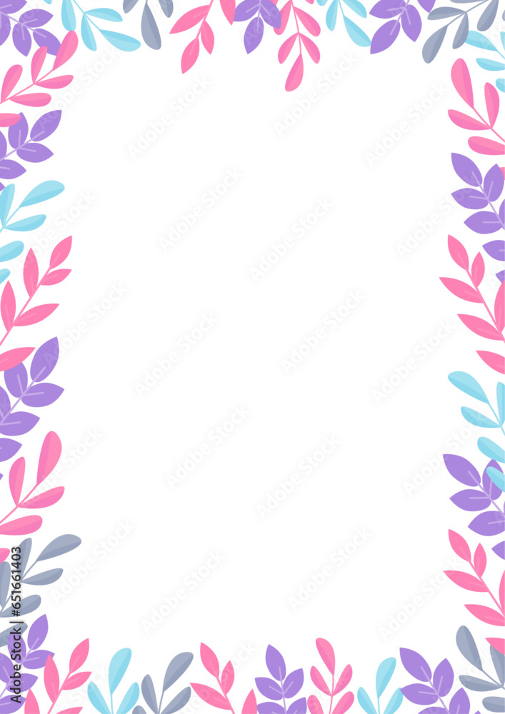 Frame with leaf, leaves. Vector botany elements. Frame background with plants and leaves with empty space, isolated on white background. Pink leaves for invitation, wedding or card, postcards