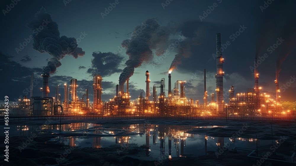 the towering structures and intricate network of pipes and machinery at an oil refinery, highlighting the scale and complexity of the petrochemical industry. the towering structures and intricate network of pipes and machinery at an oil refinery, highlighting the scale and complexity of the petrochemical industry.