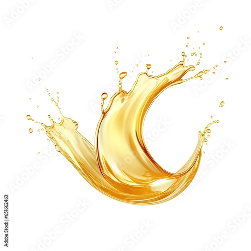 Golden Oil or Cosmetic essence splash isolated on white background, 3d illustration.
