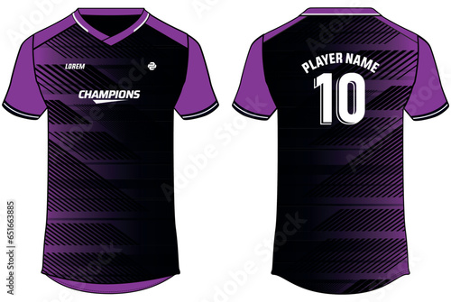 Sport t-shirt jersey design flat sketch illustration, Degrade line pattern v neck Football jersey concept with front and back view for Soccer, Cricket, Volleyball, Rugby, tennis, badminton uniform kit