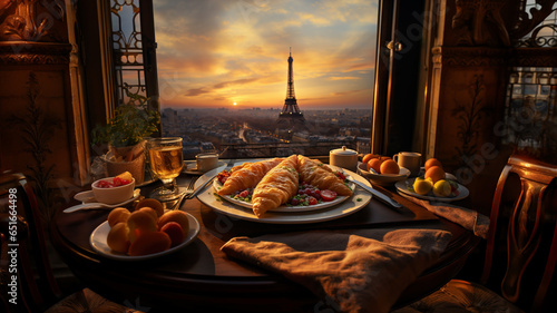 French cuisine,French omelette with Paris background